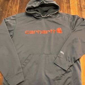 Carhartt Charcoal Hoodie with Vibrant Red Logo Men’s Large